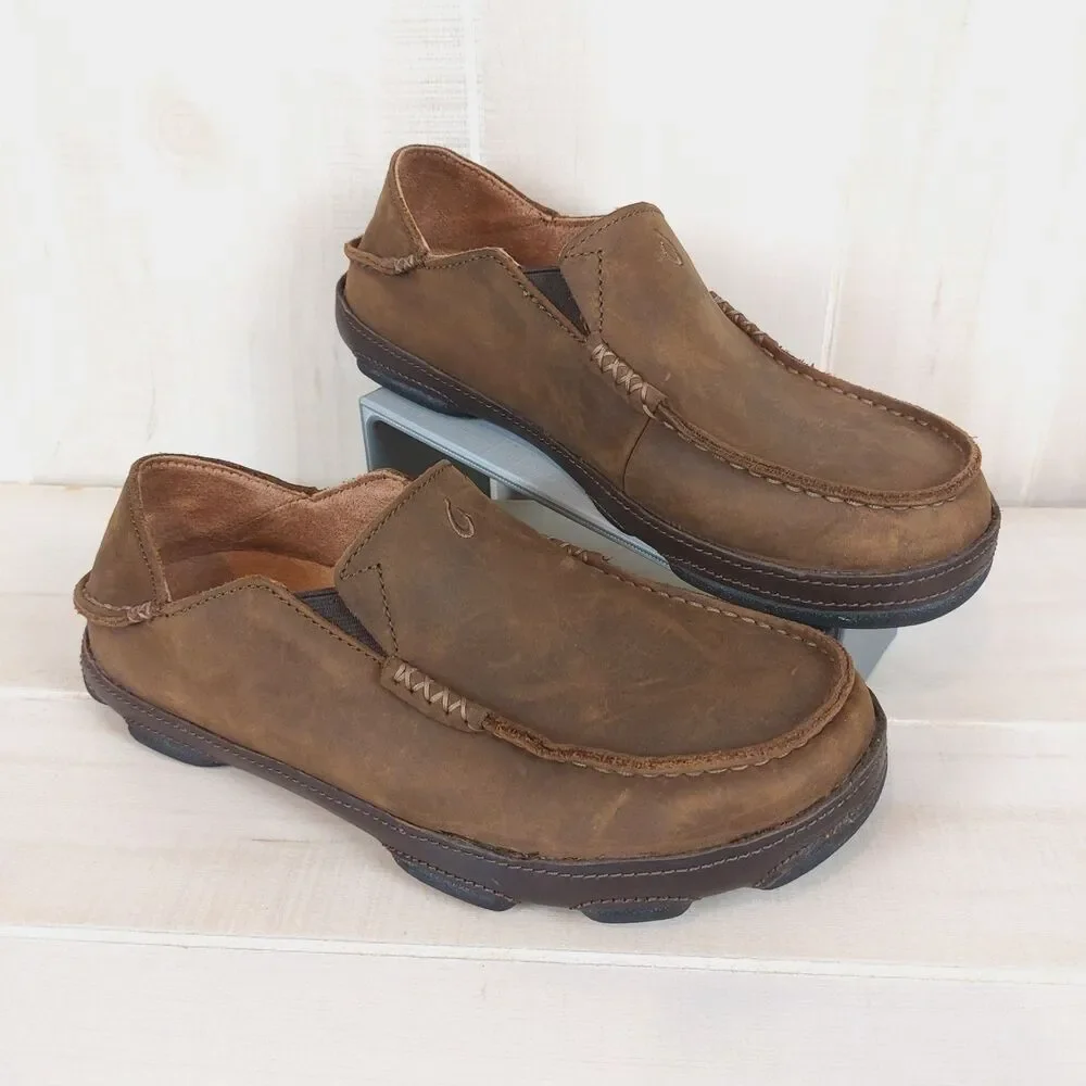 Olukai Moloa Leather Slip On Comfort Loafer Shoes Men's 7 Brown